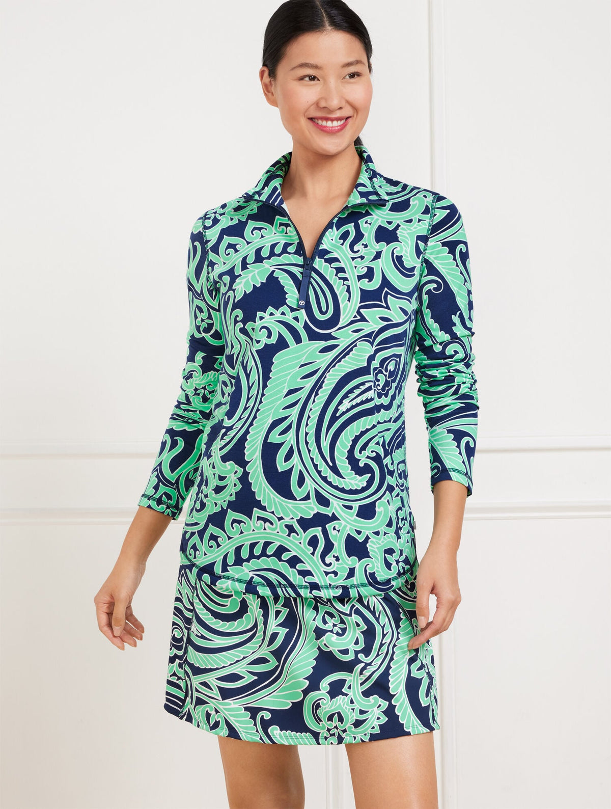 MODAL FRENCH TERRY HALF-ZIP PULLOVER - IMPRESSIVE PAISLEY