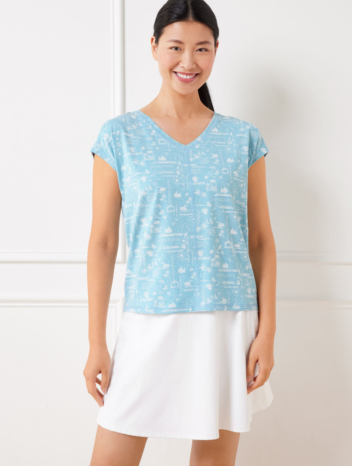 SUPERSOFT JERSEY V-NECK TEE - SEASIDE VILLA