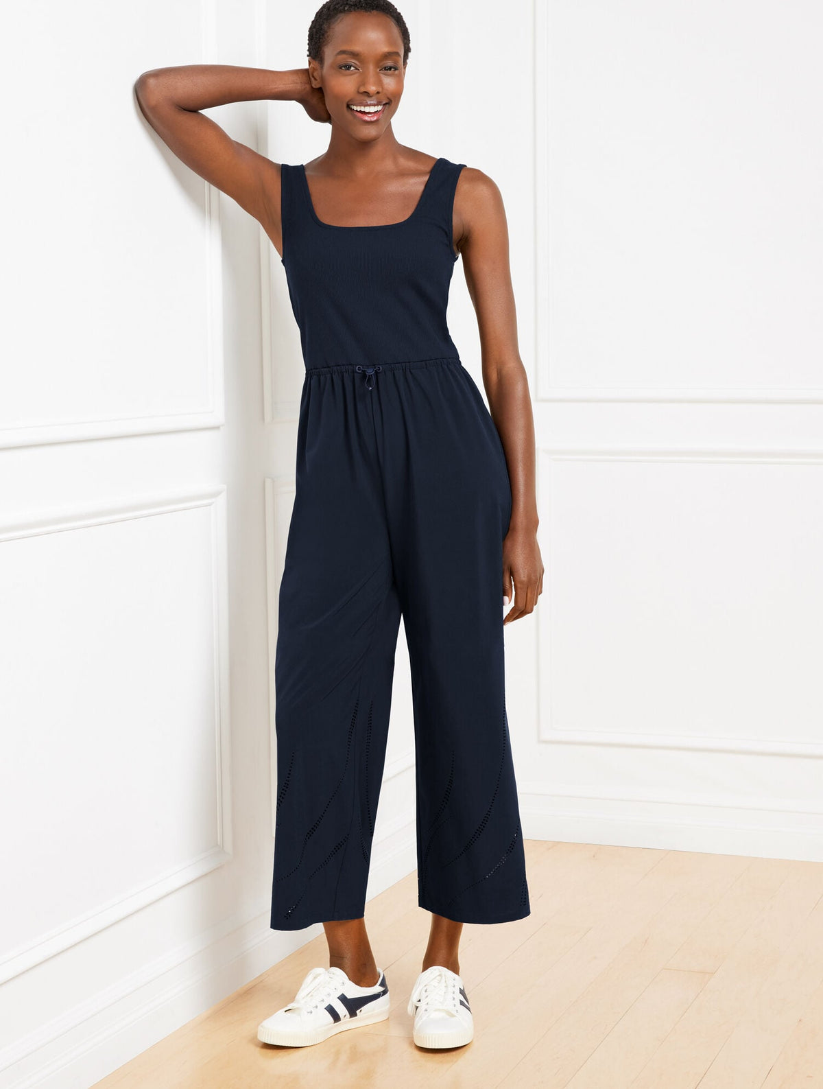 MIXED MEDIA SQUARE NECK JUMPSUIT