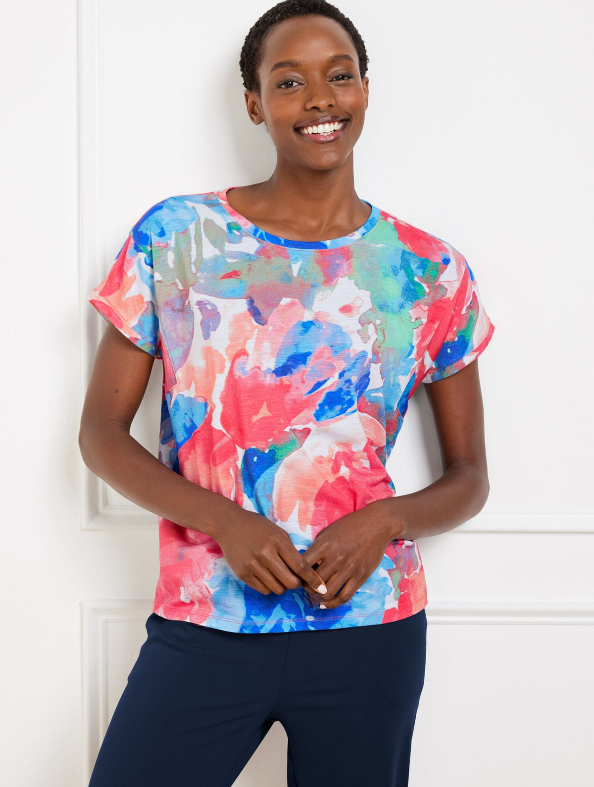 SUPERSOFT SLUB CREWNECK TEE - PAINTED FLOWERS
