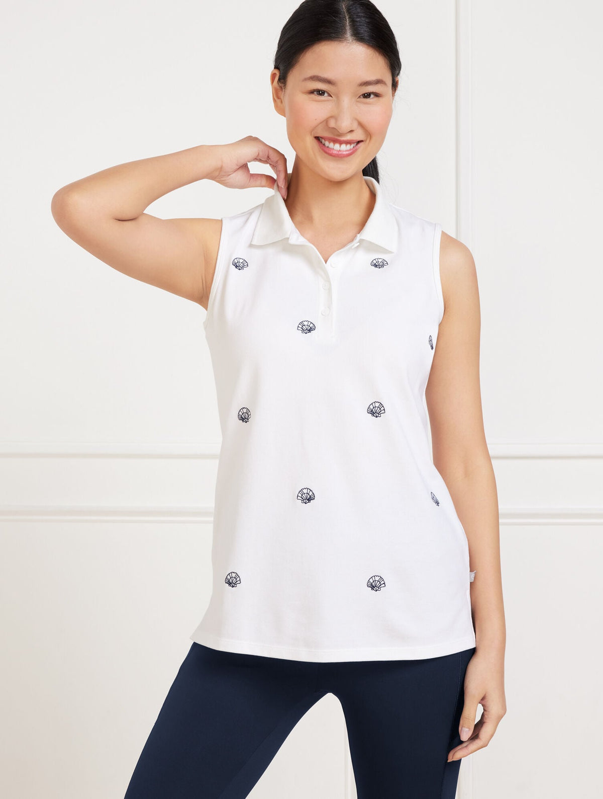 PIQUÉ SLEEVELESS POLO TANK - SPLASHY SEASHELLS