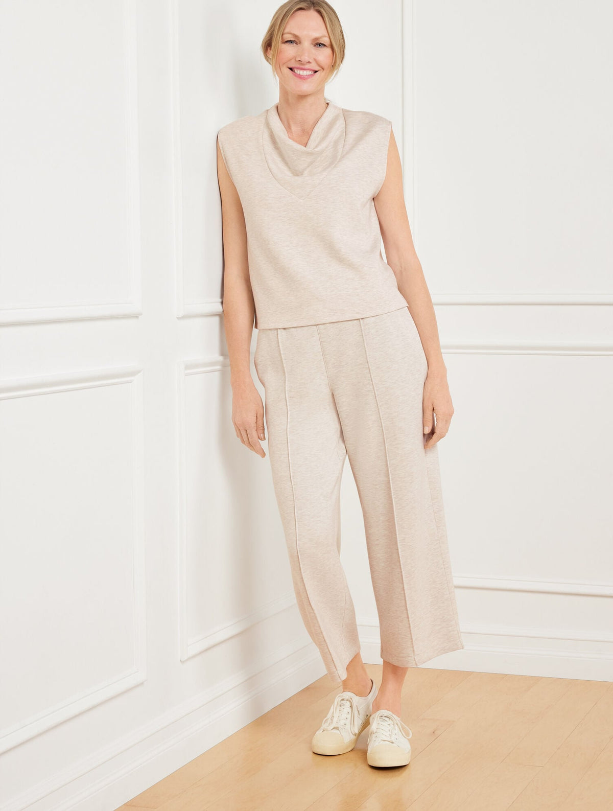 AIRKNIT STRETCH HEATHERED COWL-NECK TANK