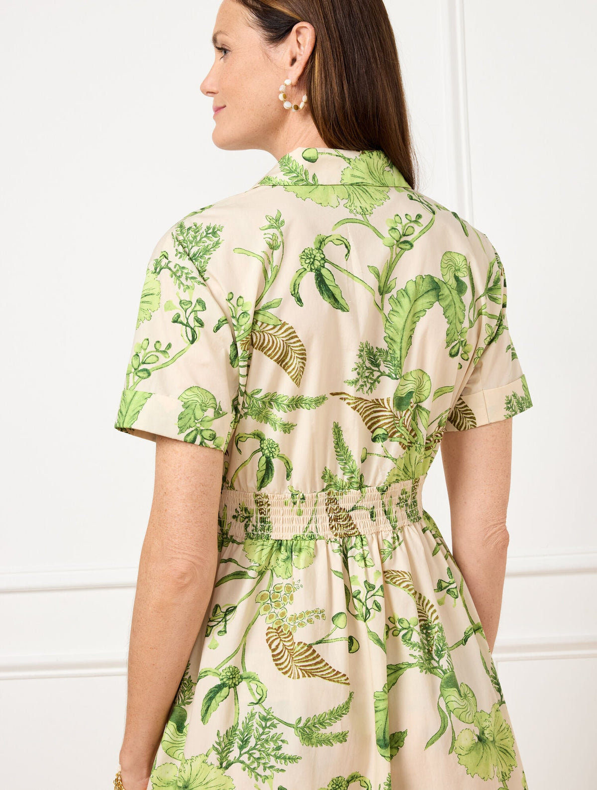 MODERN POPLIN SMOCKED MIDI DRESS - BRANCHING FLORAL