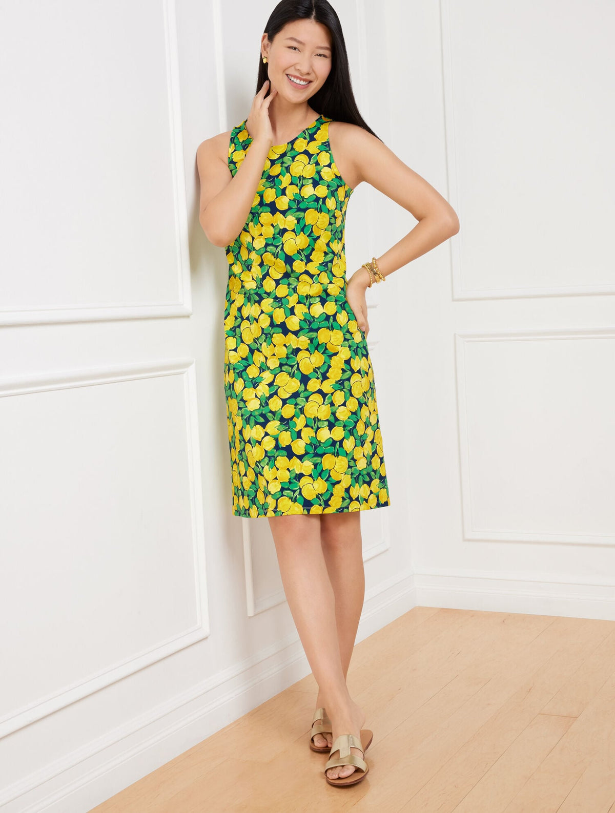 EFFORTLESS JERSEY SLEEVELESS SHIFT DRESS - LEMON BUNCHES
