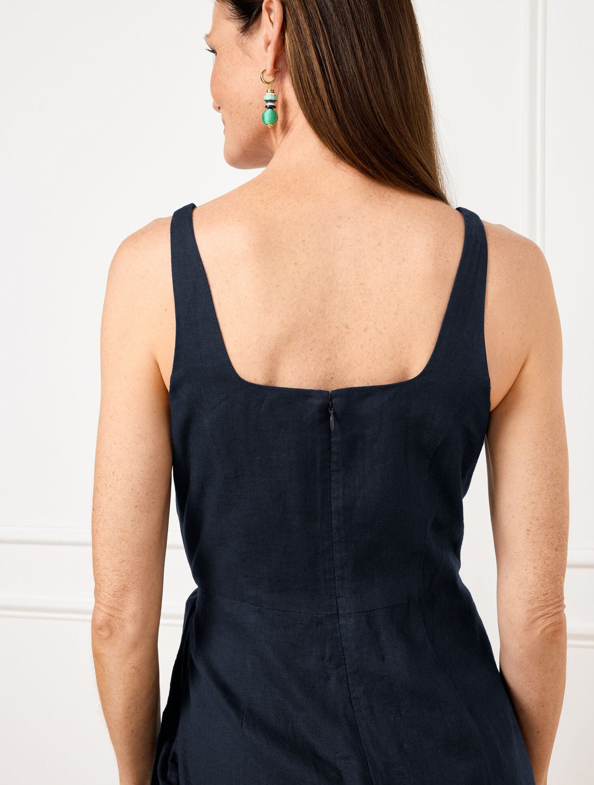 SQUARE NECK WRAP LINEN DRESS