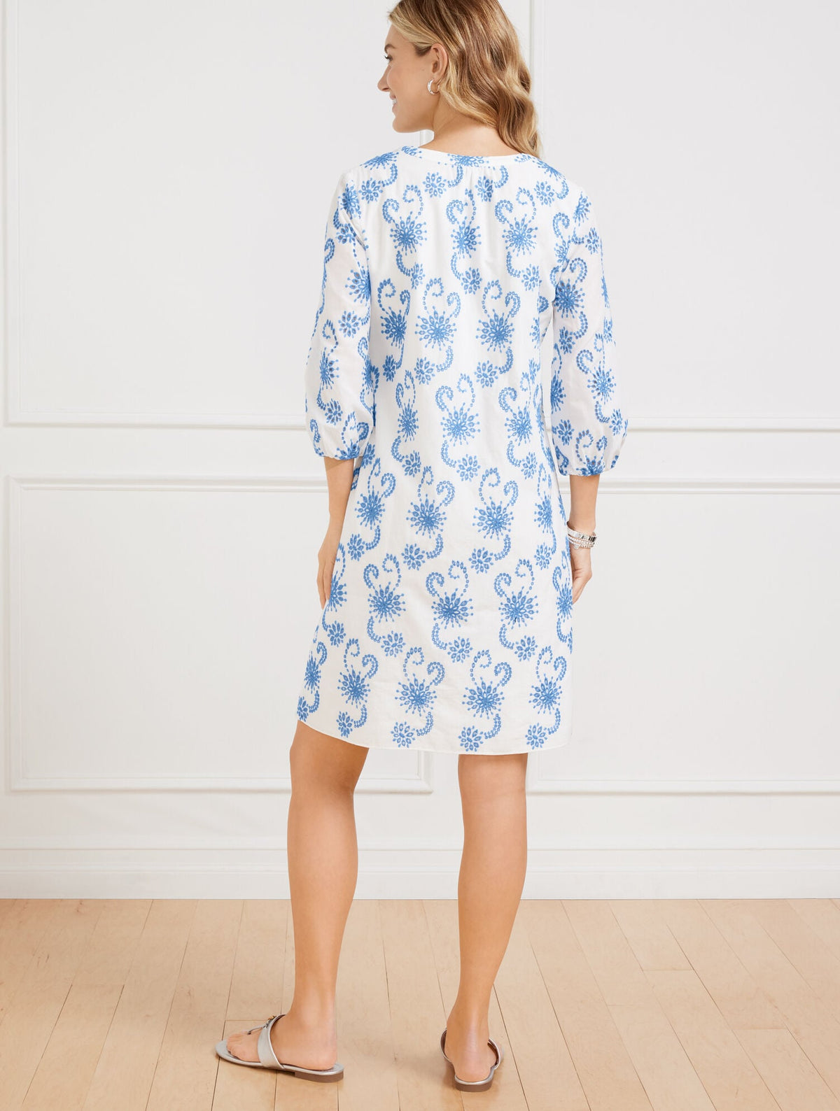 DANCING EYELET PUFF SLEEVE DRESS