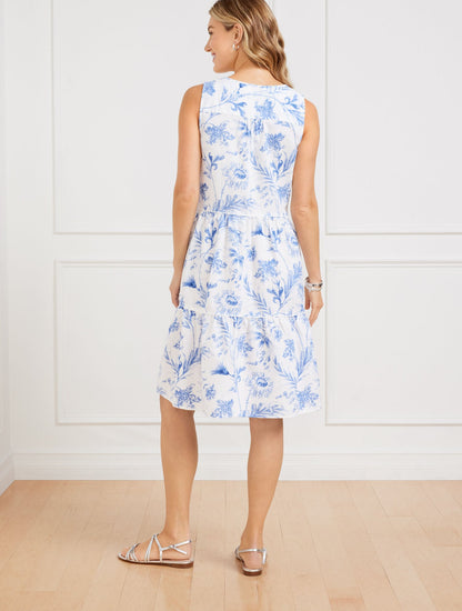 LINEN BLEND SWING DRESS - OCEAN FLORA