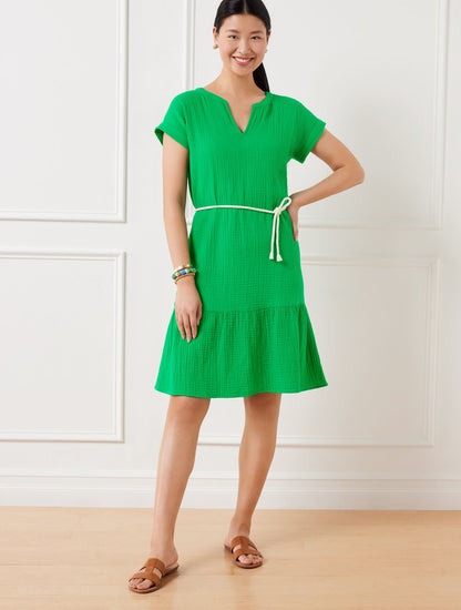 DROP WAIST GAUZE SHIFT DRESS