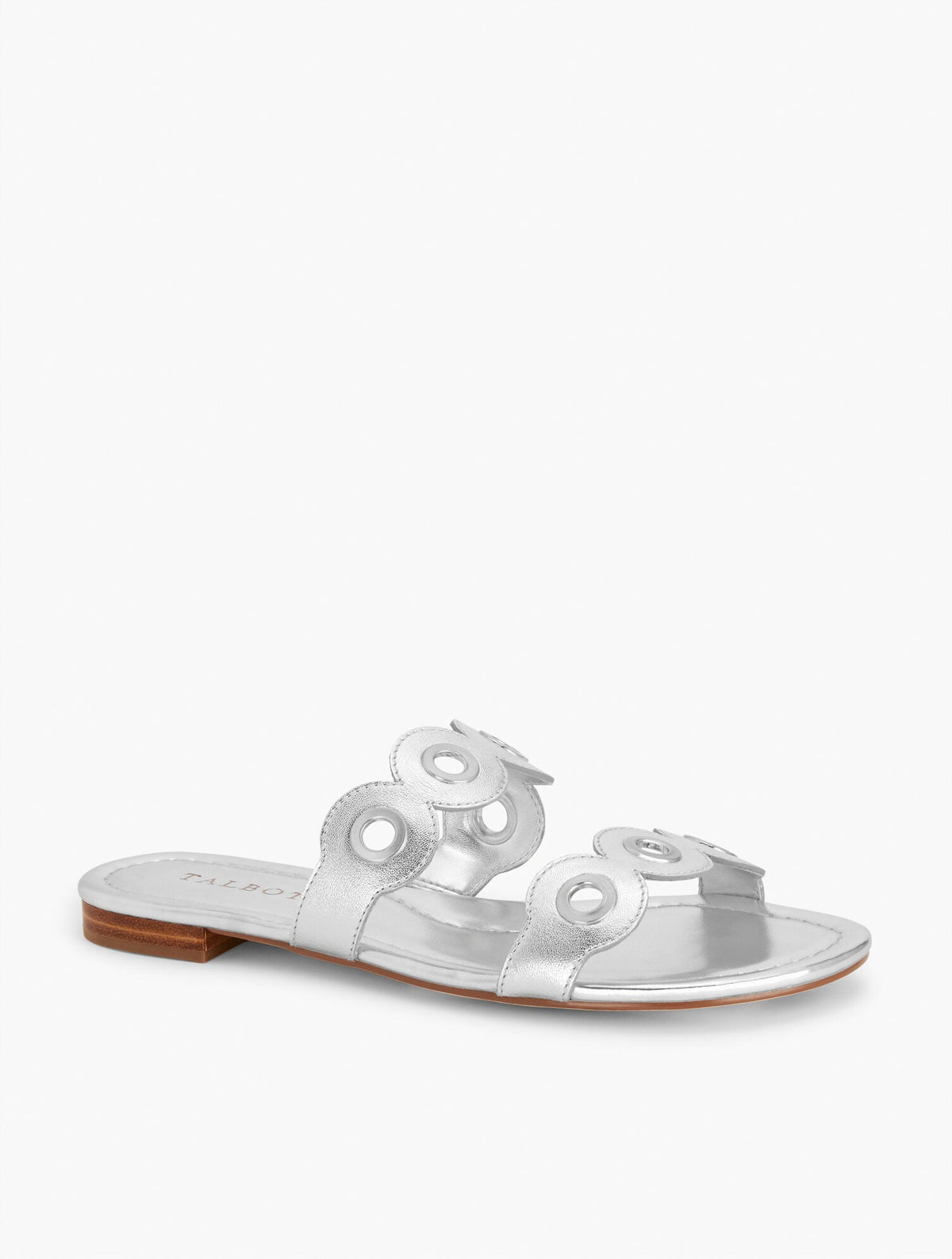 CAMY EYELET NAPPA METALLIC SLIDE SANDALS