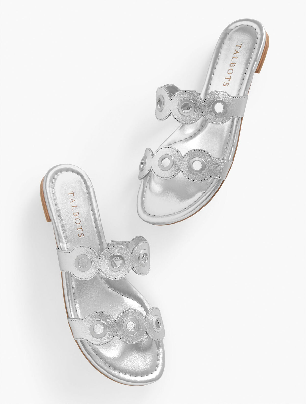 CAMY EYELET NAPPA METALLIC SLIDE SANDALS