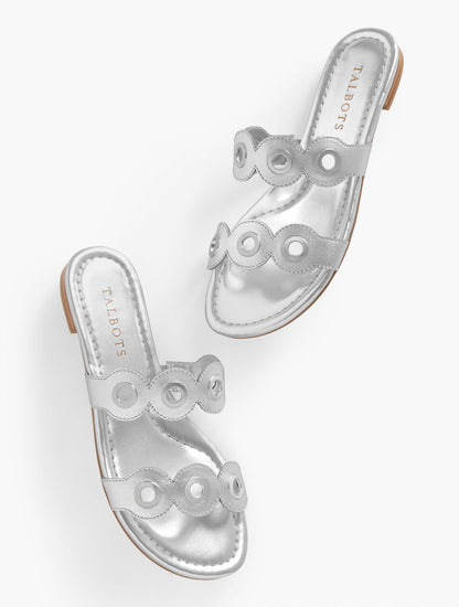 CAMY EYELET NAPPA METALLIC SLIDE SANDALS