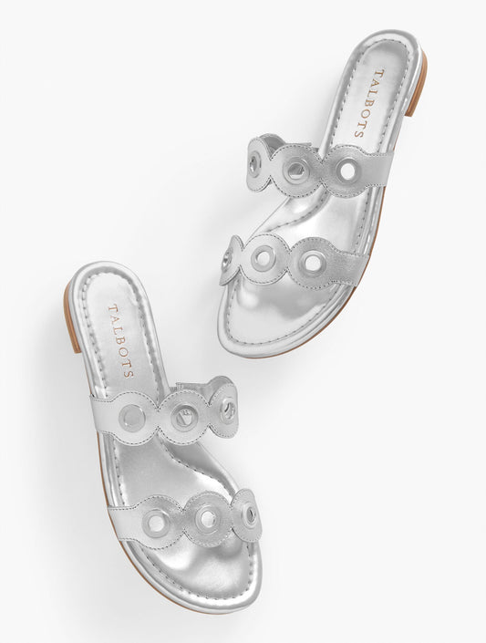CAMY EYELET NAPPA METALLIC SLIDE SANDALS