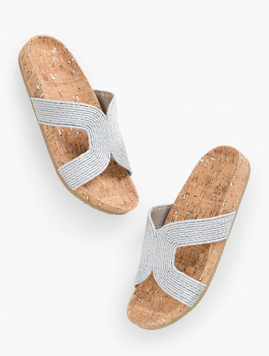 MALIA METALLIC WOVEN RAFFIA SLIDES