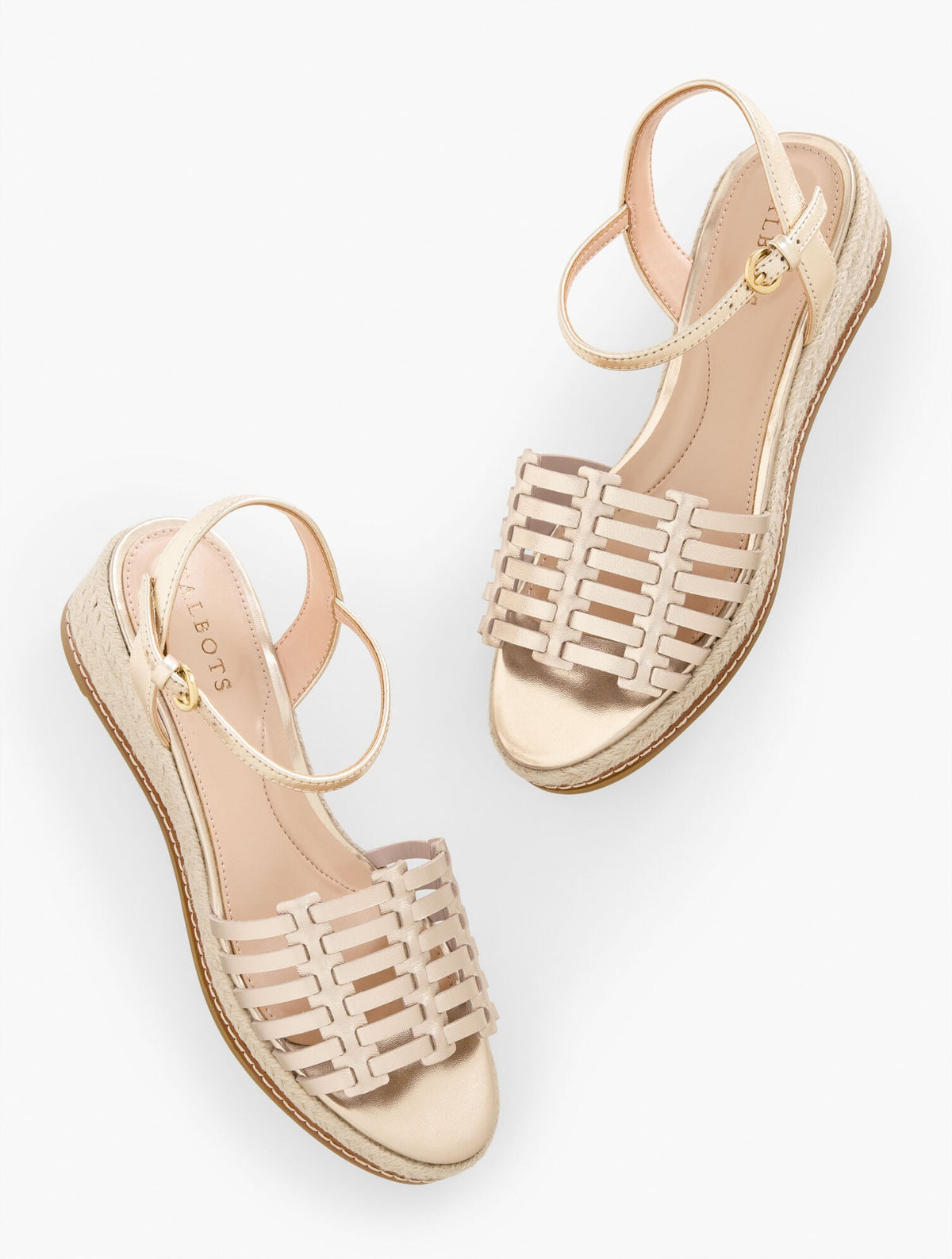 PAMELA METALLIC WOVEN NAPPA WEDGE SANDALS