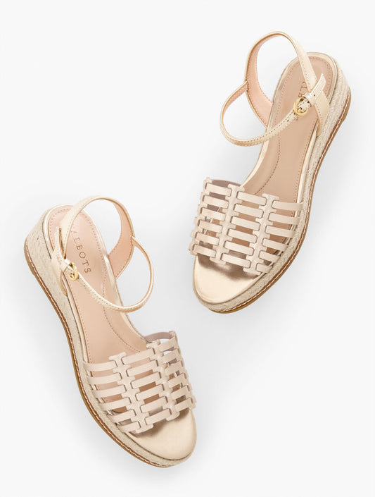 PAMELA METALLIC WOVEN NAPPA WEDGE SANDALS
