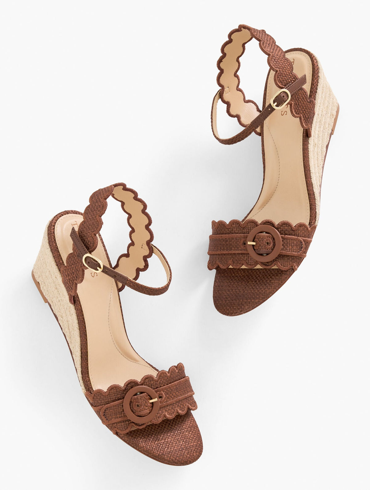 ROYCE SCALLOPED RAFFIA WEDGE SANDALS