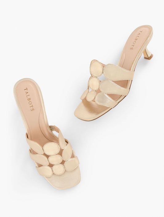 SABEL METALLIC NAPPA FLARE HEEL SANDALS
