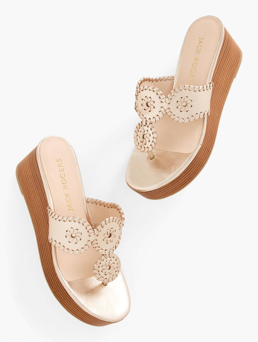 JACK ROGERS® KIMBERLY METALLIC NAPPA WEDGE SANDALS
