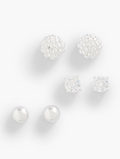 STERLING SILVER BALL CLUSTER STUD EARRING SET