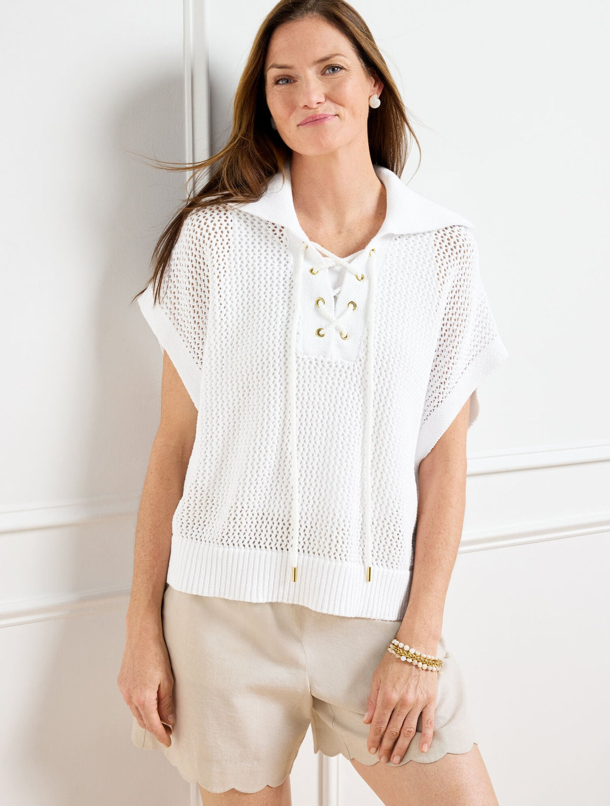 PLUS SIZE OPEN KNIT LACE UP PONCHO