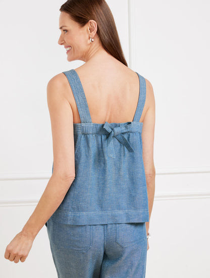 TIE BACK CHAMBRAY SHELL