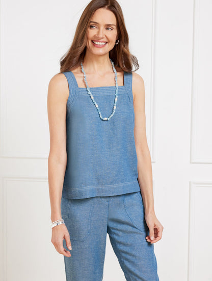 TIE BACK CHAMBRAY SHELL