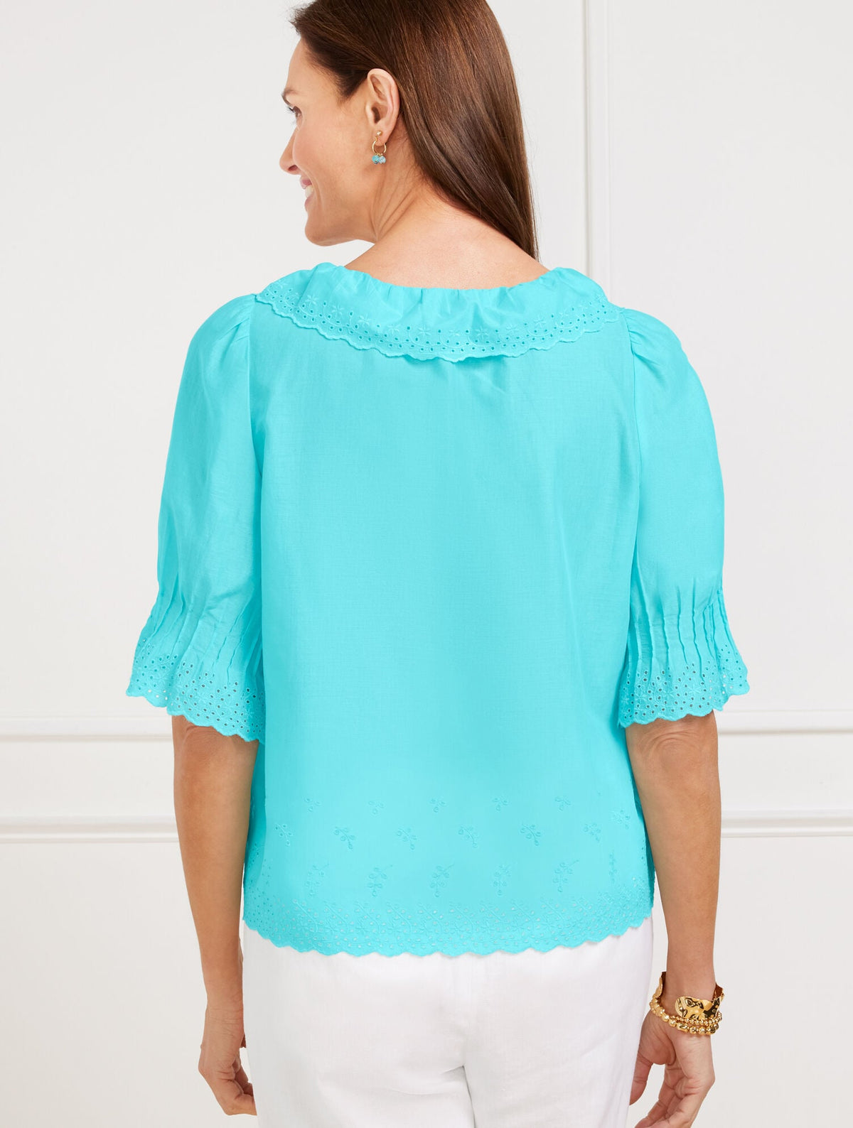 EMBROIDERED EYELET RUFFLE TOP