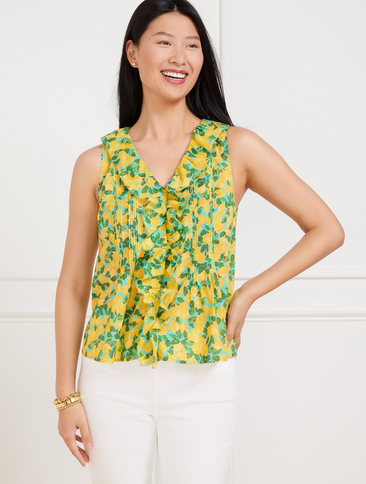 PINTUCK RUFFLE TRIM TOP - LEMON BUNCHES