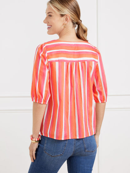 TIE FRONT TOP - PAINTED STRIPE