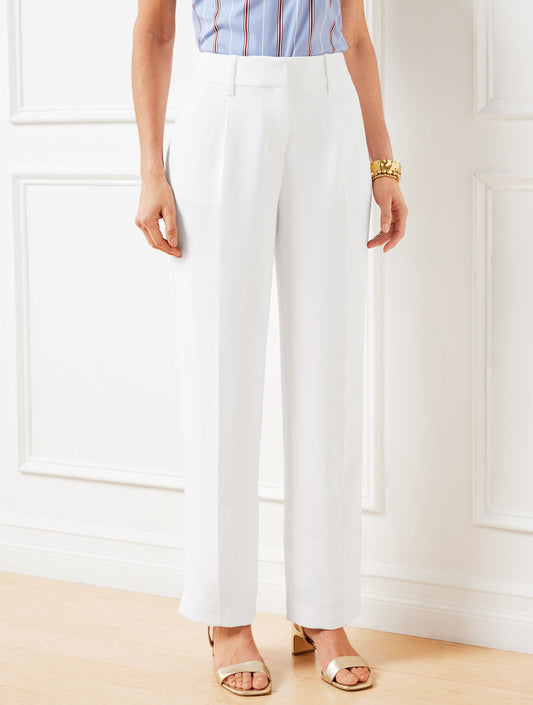STRAIGHT LEG POLISHED CREPE PANTS
