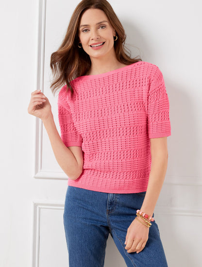 TEXTURED BATEAU NECK PULLOVER