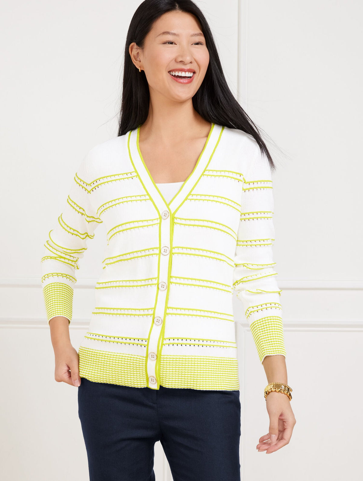 V-NECK GIRLFRIEND CARDIGAN - BICOLOR STRIPE