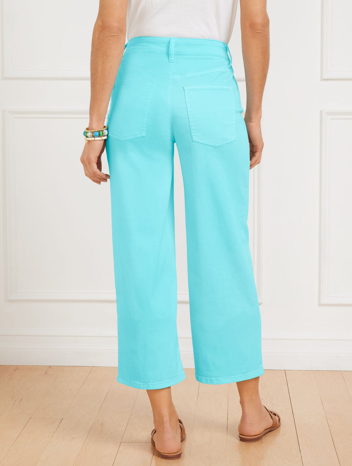 HIGH WAIST WIDE CROP JEANS - VIVID TURQUOISE