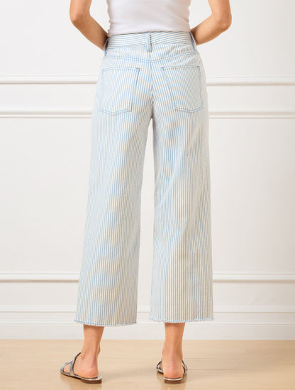HIGH WAIST WIDE CROP JEANS - AWNING STRIPE