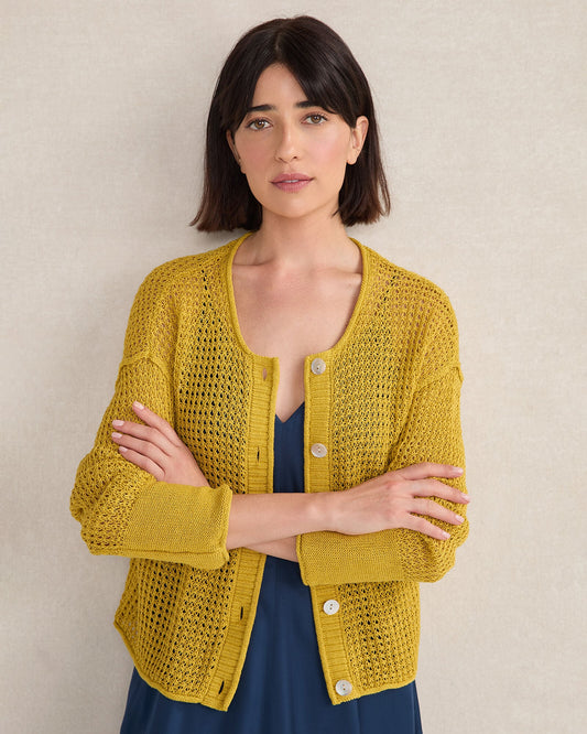 ORGANIC COTTON LINEN OPEN STITCH CARDIGAN
