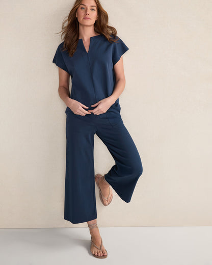ORGANIC COTTON INTERLOCK WIDE LEG CROPPED PANTS