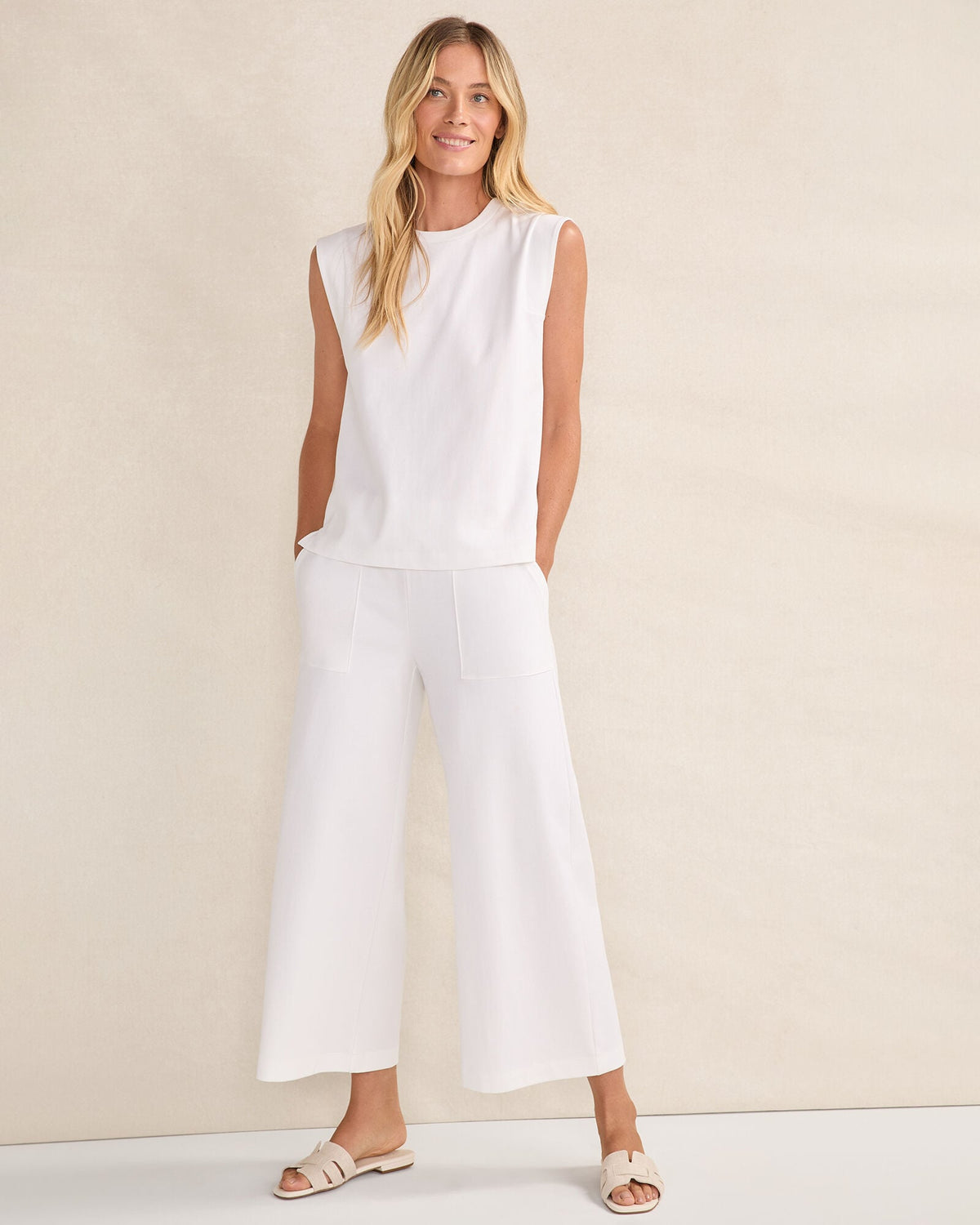 ORGANIC COTTON INTERLOCK WIDE LEG CROPPED PANTS