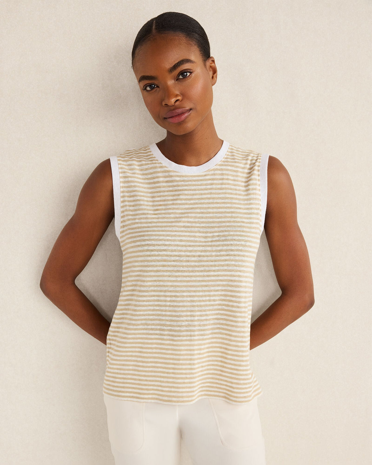 LINEN STRIPE CREWNECK TANK