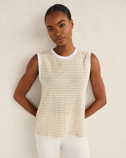 LINEN STRIPE CREWNECK TANK