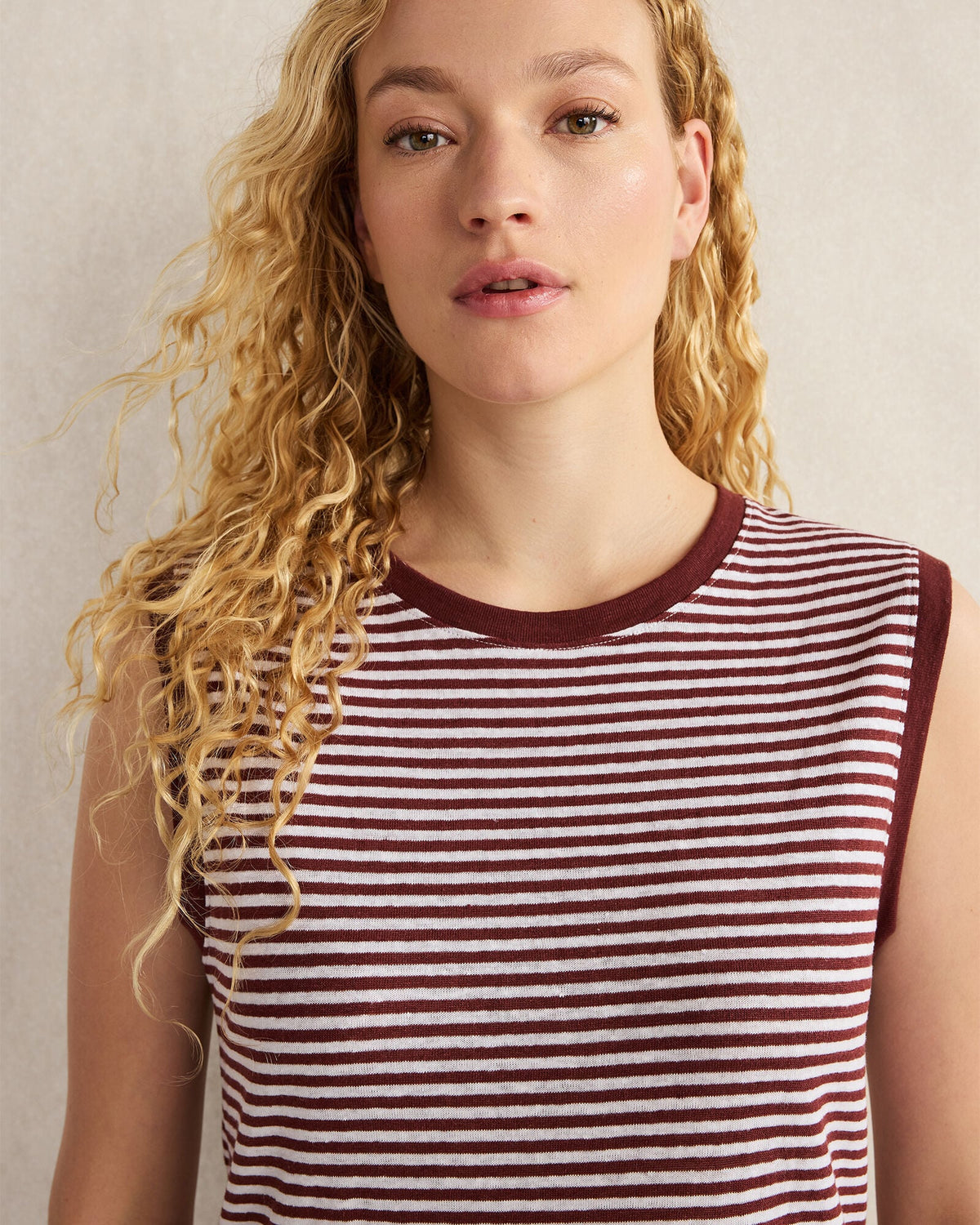 LINEN STRIPE CREWNECK TANK