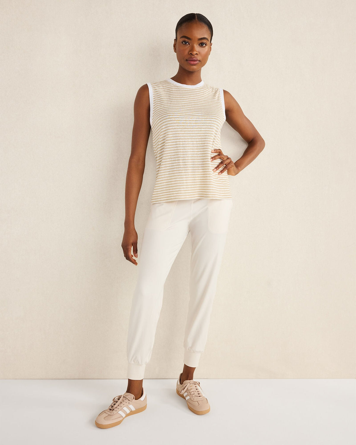 LINEN STRIPE CREWNECK TANK