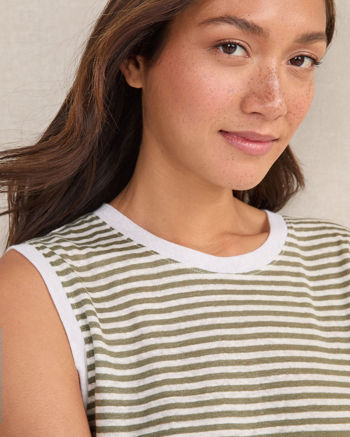 LINEN STRIPE CREWNECK TANK