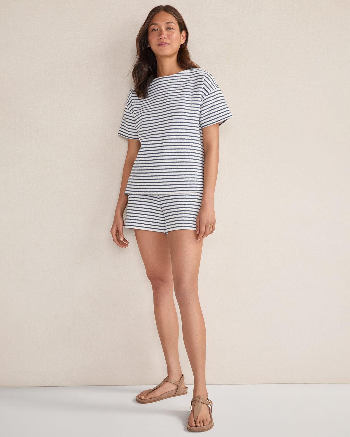 COTTON BLEND TEXTURED STRIPE SHORTS