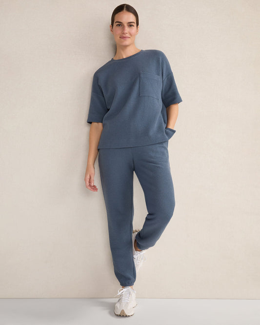 COTTON BLEND TEXTURED CREWNECK TEE