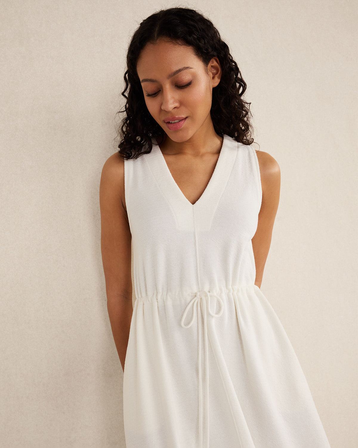 COTTON BLEND TEXTURED MIDI DRESS