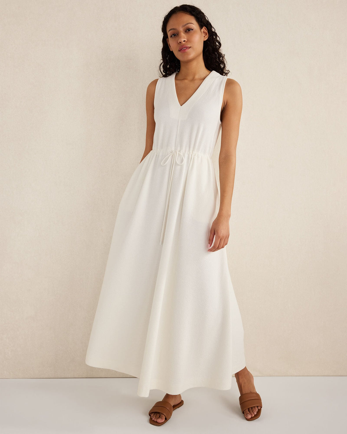 COTTON BLEND TEXTURED MIDI DRESS