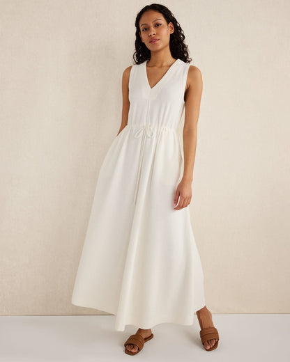 COTTON BLEND TEXTURED MIDI DRESS