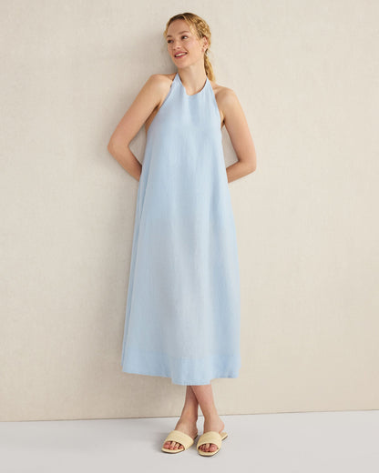 LINEN HALTER MIDI DRESS