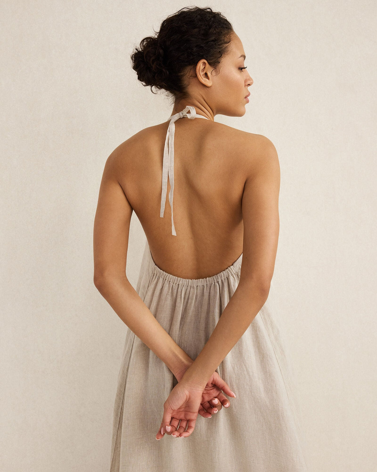 LINEN HALTER MIDI DRESS