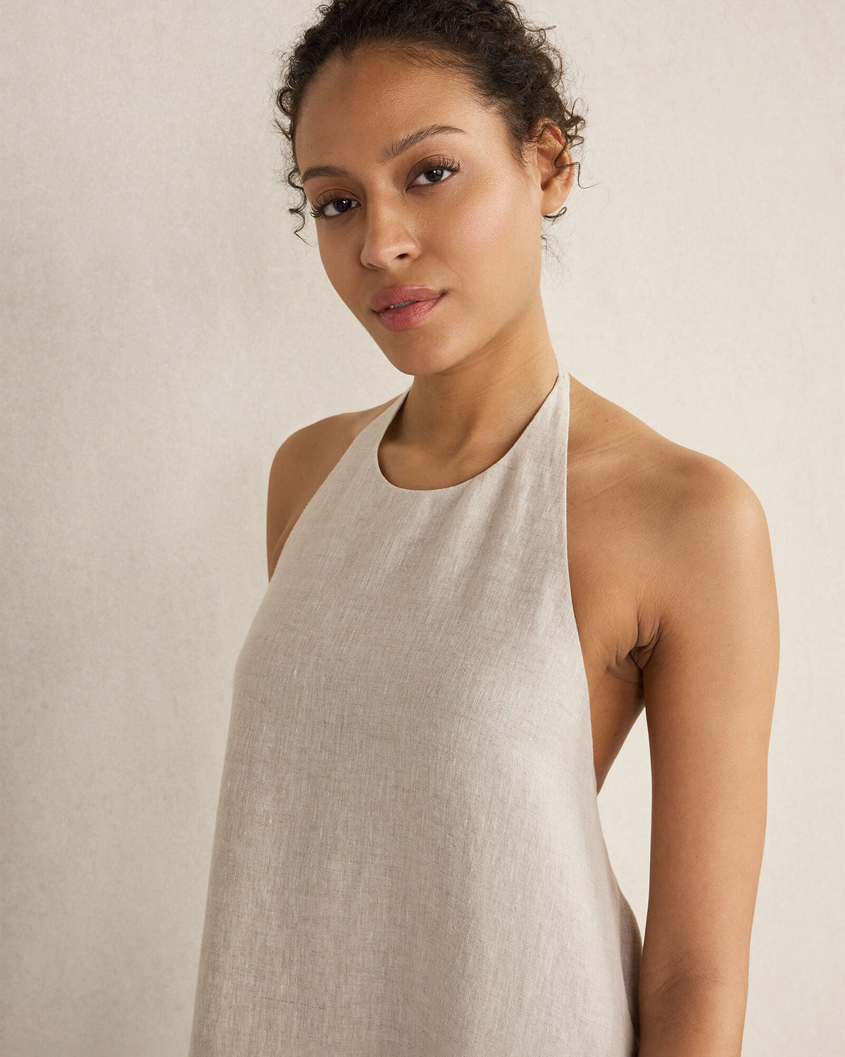 LINEN HALTER MIDI DRESS